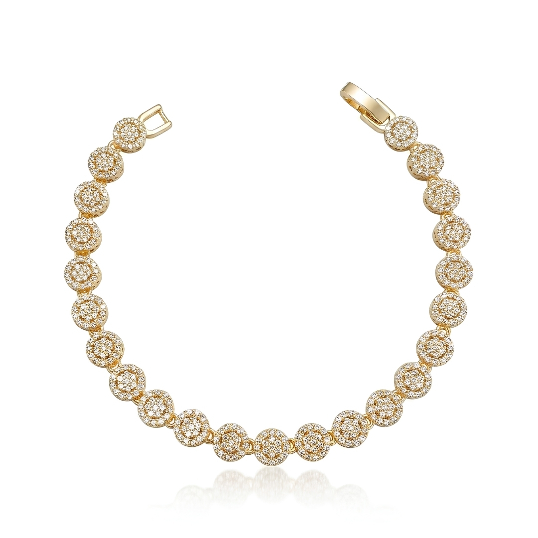 Pulseira malha redonda com zircônias em pavê folheada a ouro 18k