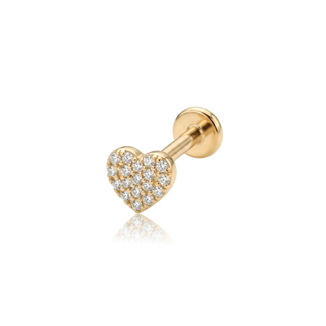 Piercing de tragus coração com zircônias em pavê folheado a ouro 18k