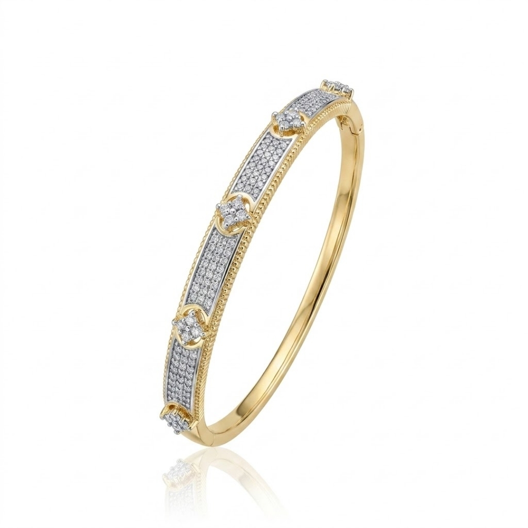Bracelete com zircônias em pavê e detalhes de flor folheado a ouro 18k