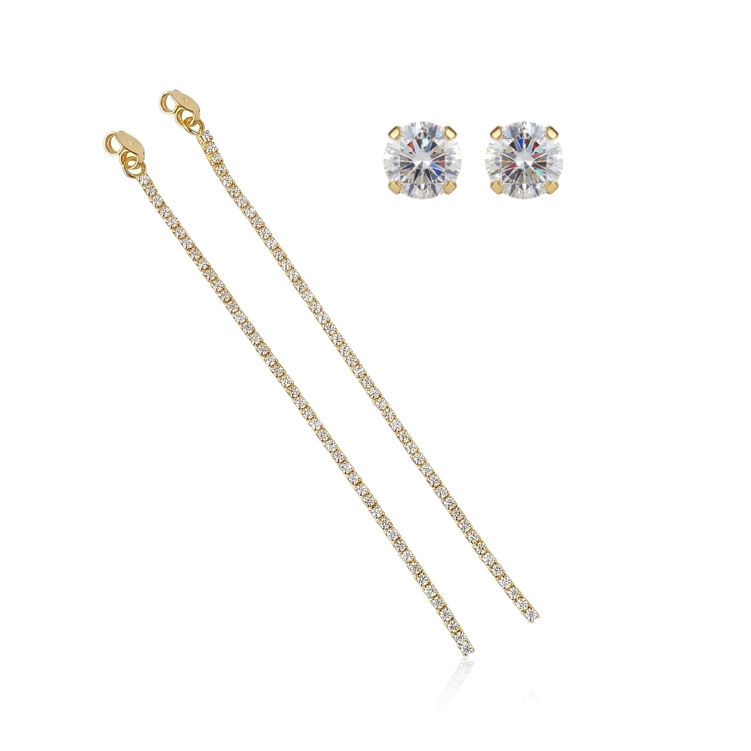 Brinco 2 em 1 ponto de luz com riviera de zircônias folheado a ouro 18k