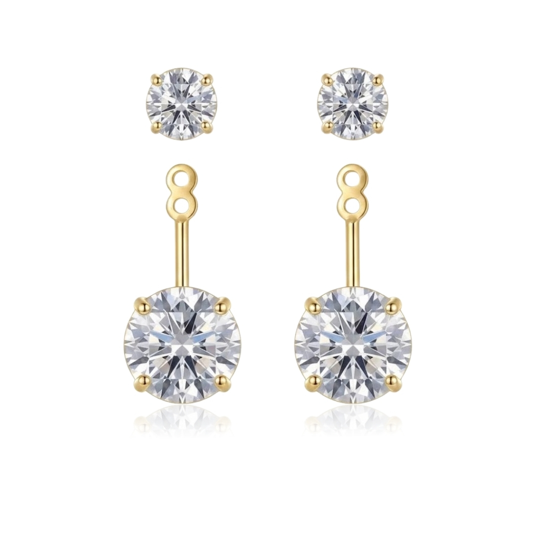 Brinco 2 em 1 ponto de luz com pendente de zircônia folheado a ouro 18k