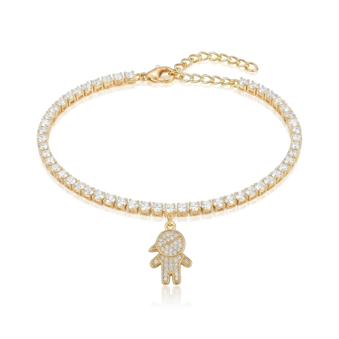 Pulseira riviera com pingente de menino e zircônias folheada a ouro 18k