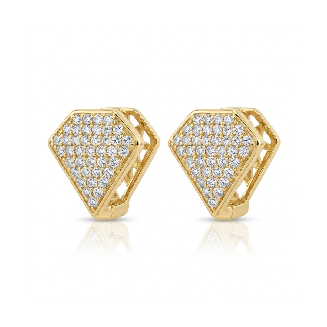 Brinco click diamante com zircônias em pavê folheado a ouro 18k