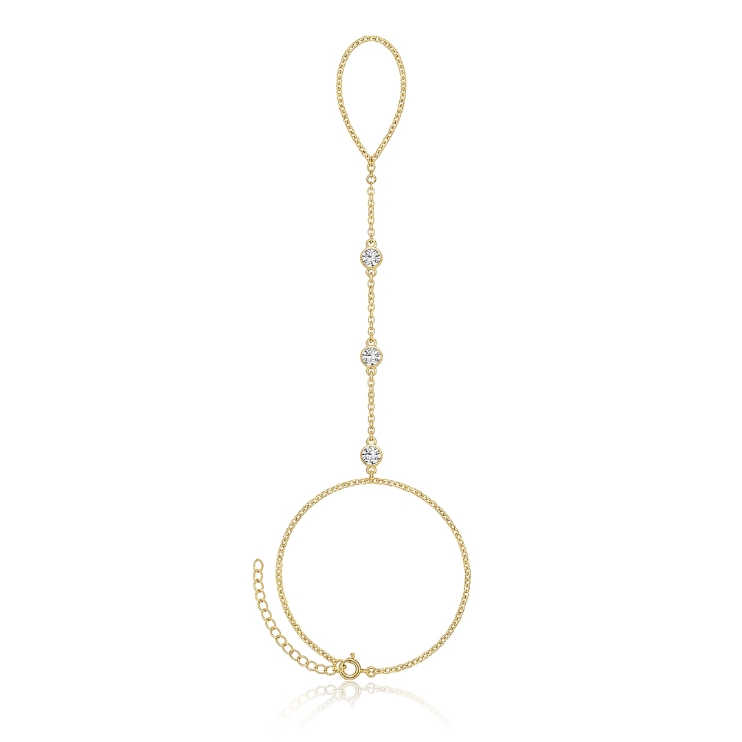 Pulseira de mão zircônias em cravação inglesa folheada a ouro 18k