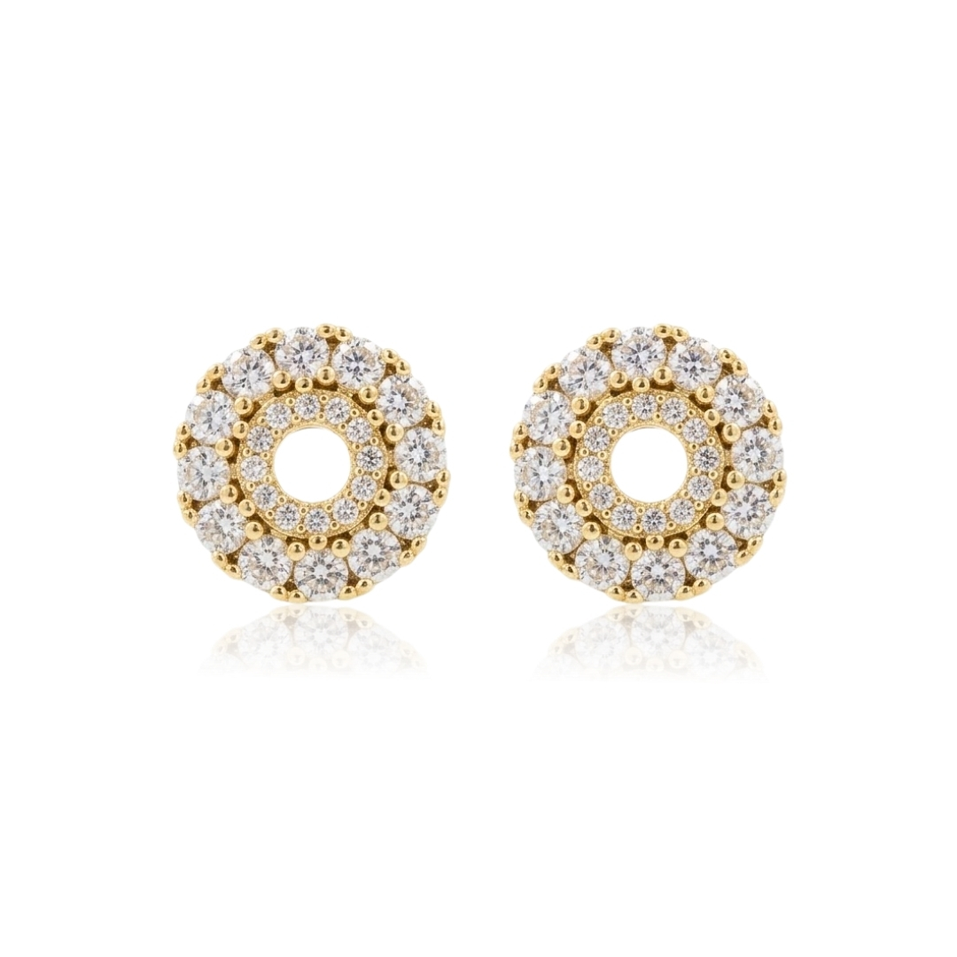 Brinco ponteira redondo vazado com zircônias cravejadas folheado a ouro 18k