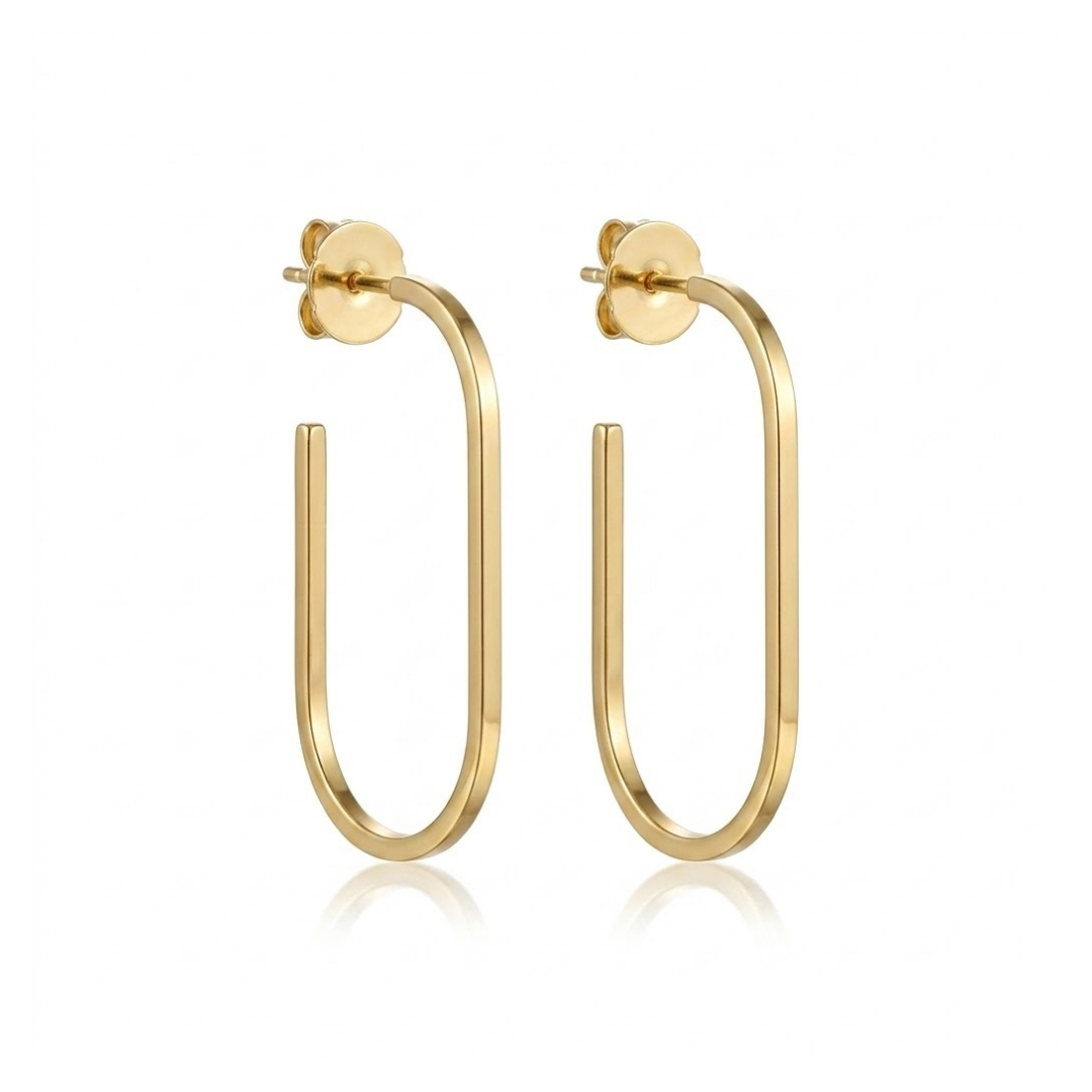 Brinco argola alongada lisa folheado a ouro 18k