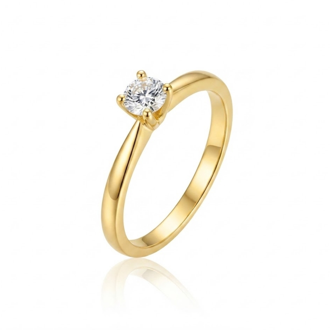 Anel solitário com zircônia redonda folheado a ouro 18k