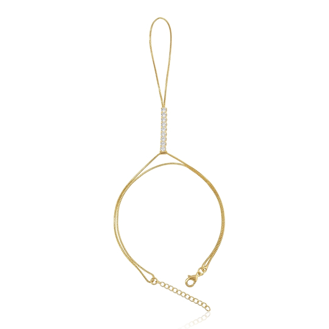 Pulseira de mão com filete de riviera folheada a ouro 18k