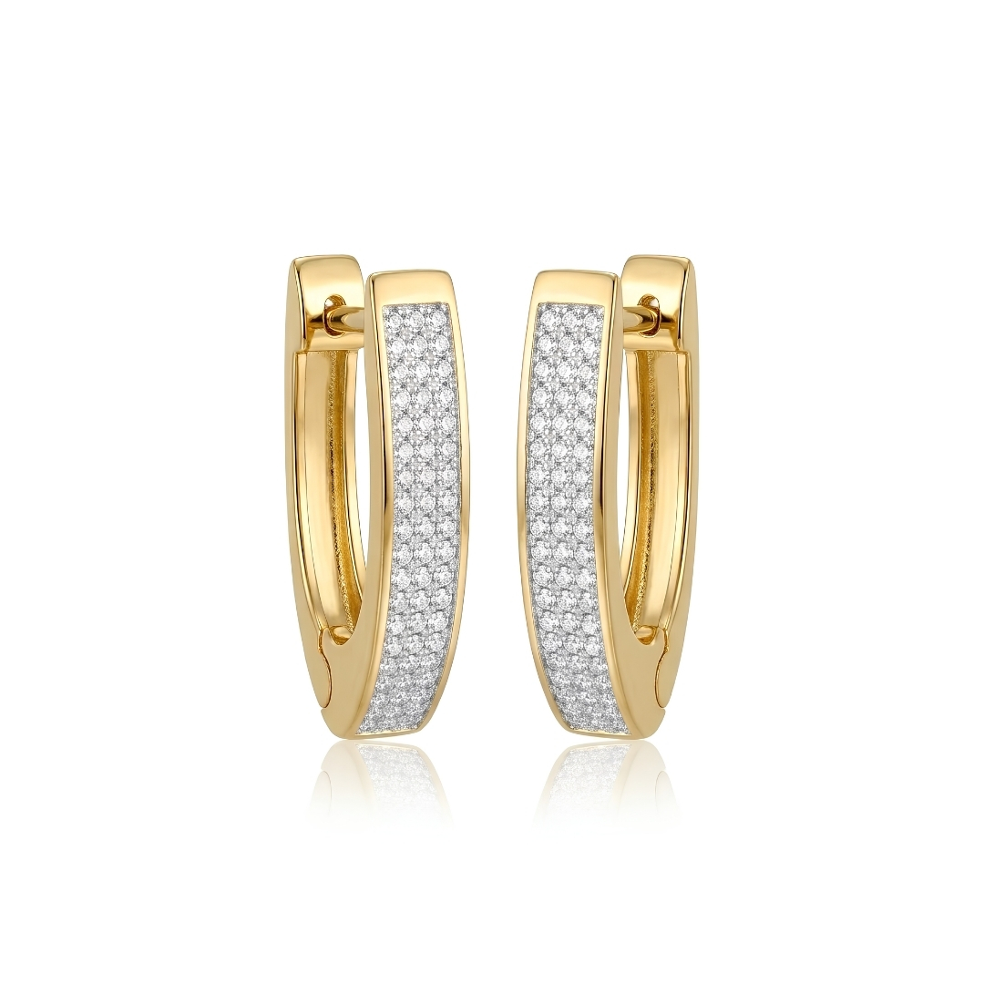 Brinco click argola alongada com zircônias em pavê folheado a ouro 18k