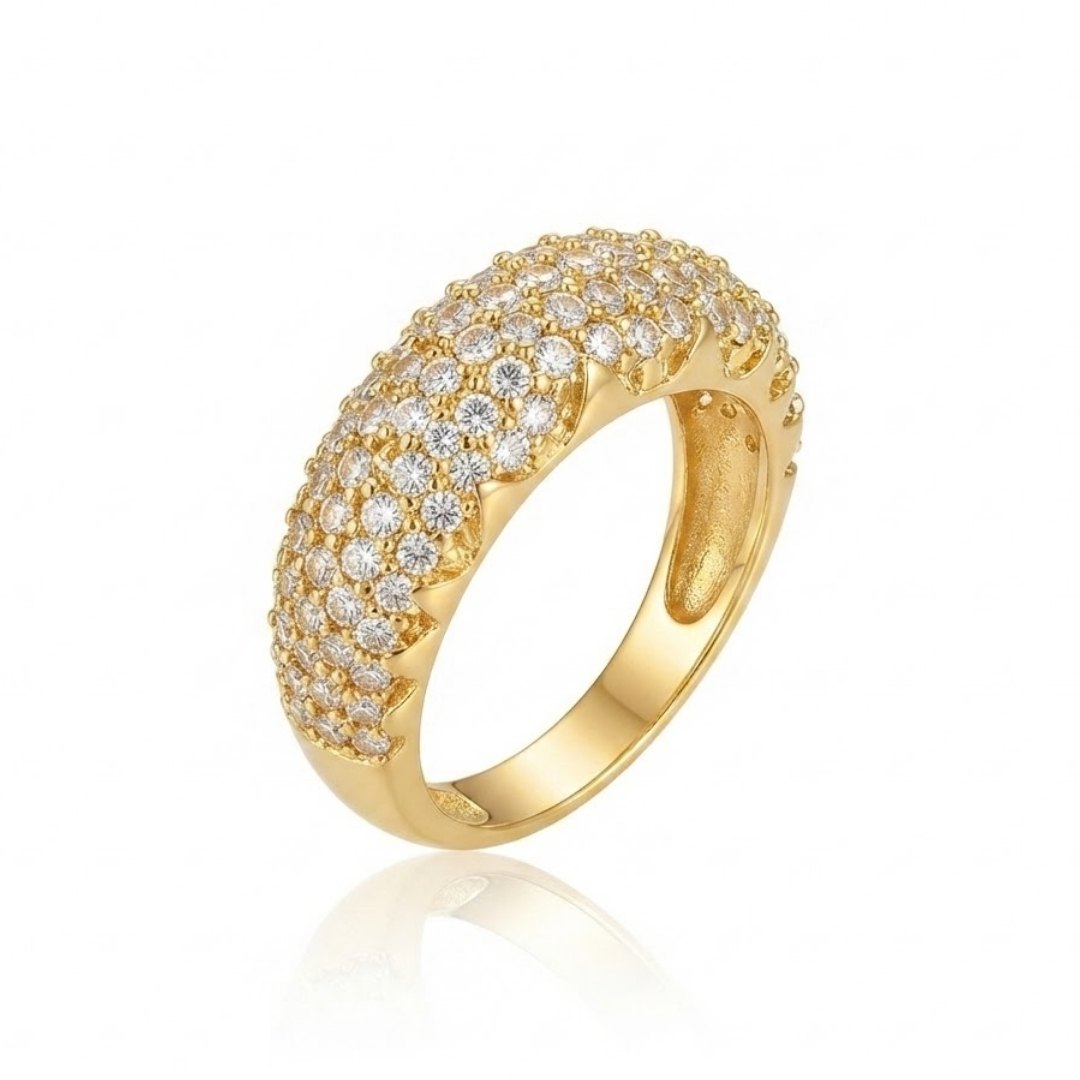 Anel abaulado com zircônias folheado a ouro 18k