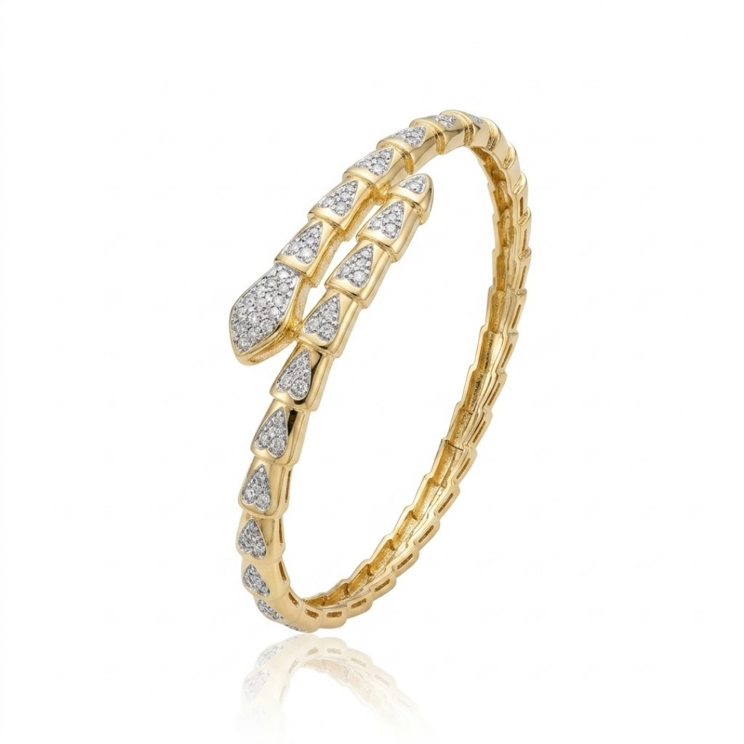 Bracelete serpente com zircônias folheado a ouro 18k