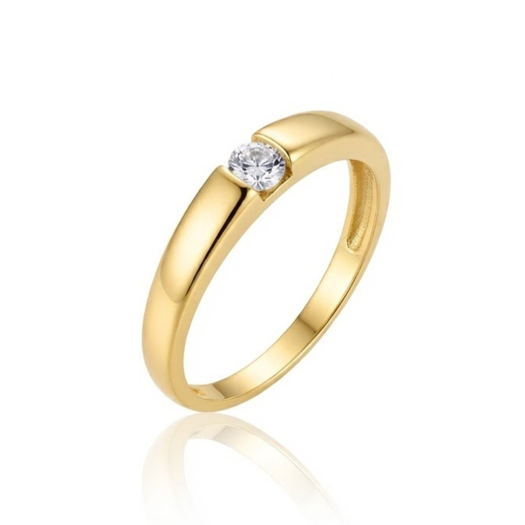 Anel solitário com zircônia redonda folheado a ouro 18k